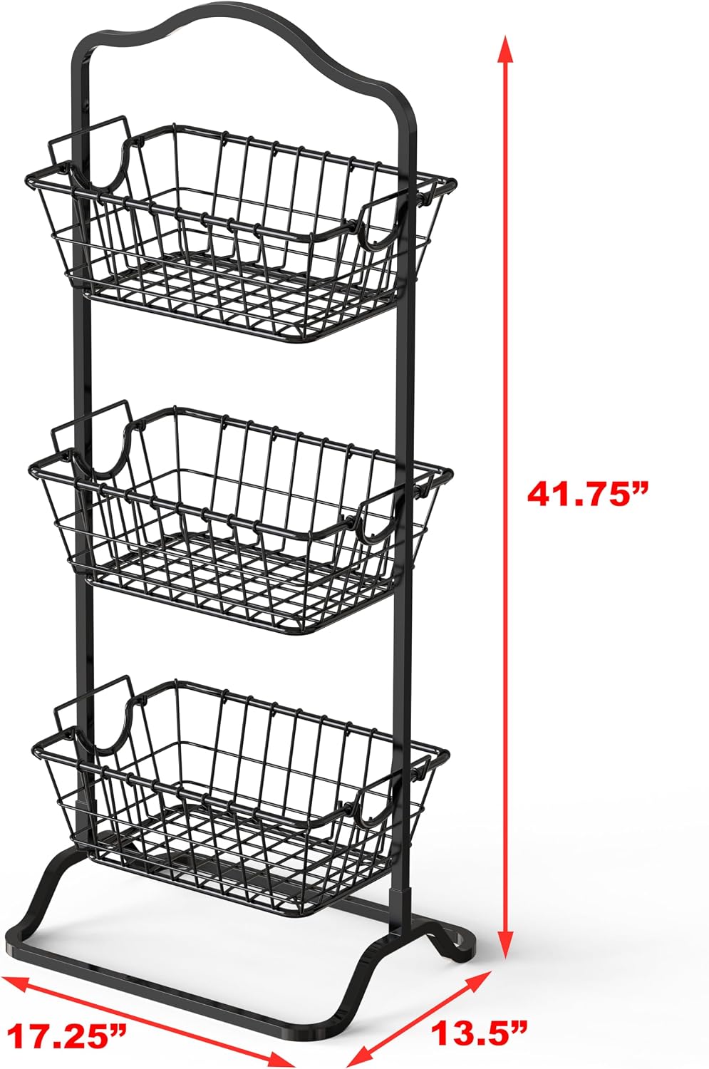 Simple Houseware 3-Tier Rigid Wire Market Fruit Basket Stand, Black