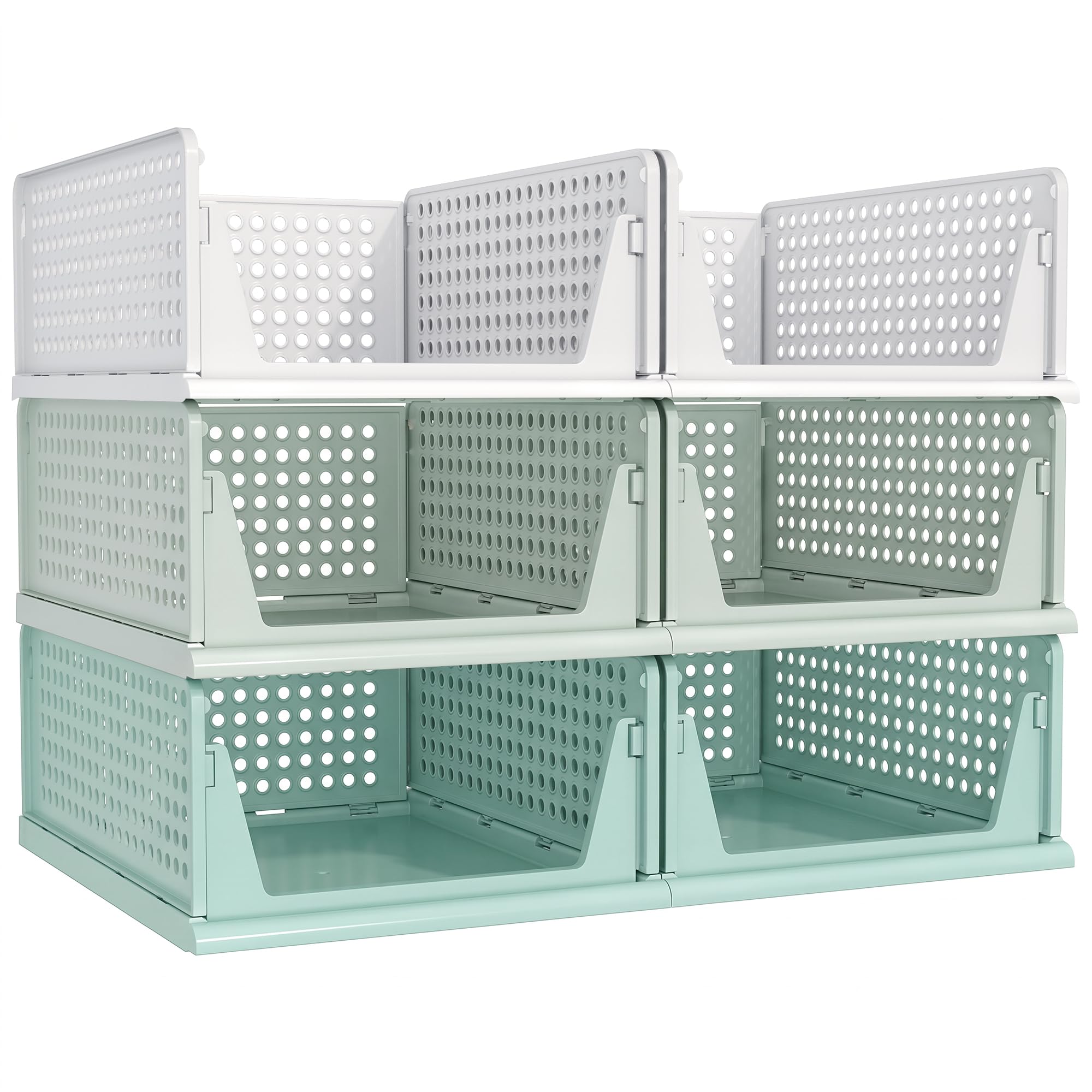 Pinkpum 6 Pack Closet Organizers Storage Bins, Stackable Plastic Drawer Basket for Clothing, Stackable Storage Bins Shelf Storage Container for Closet Wardrobe Bedroom Bathroom Office White