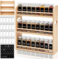 Domensi 3 Tier Bamboo Spice Rack Organizer with 24 Spice Glass Jars - 4 oz Glass Seasoning Jars with Labels, Seasoning Jar Rack Shelf Set for Kitchen Countertop or Wall Mounting Spices Storage Holder