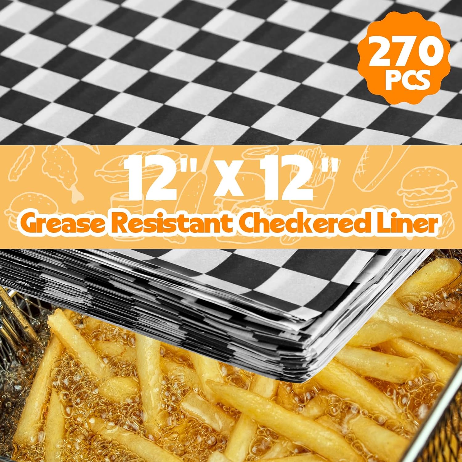 18 Pack Oval Black Wire Serving Baskets with Deli Papers for Kitchen Restaurant Use