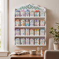 Leinuosen Vintage Spice Jar Wooden Rack with 4 Shelves and Drawer Hanging Spice Rack Wall Mounting Kitchen Storage Village Style Display Shelf for 24 Jars Shelf Only 20.47 x 14.57 x 3.15 Inches