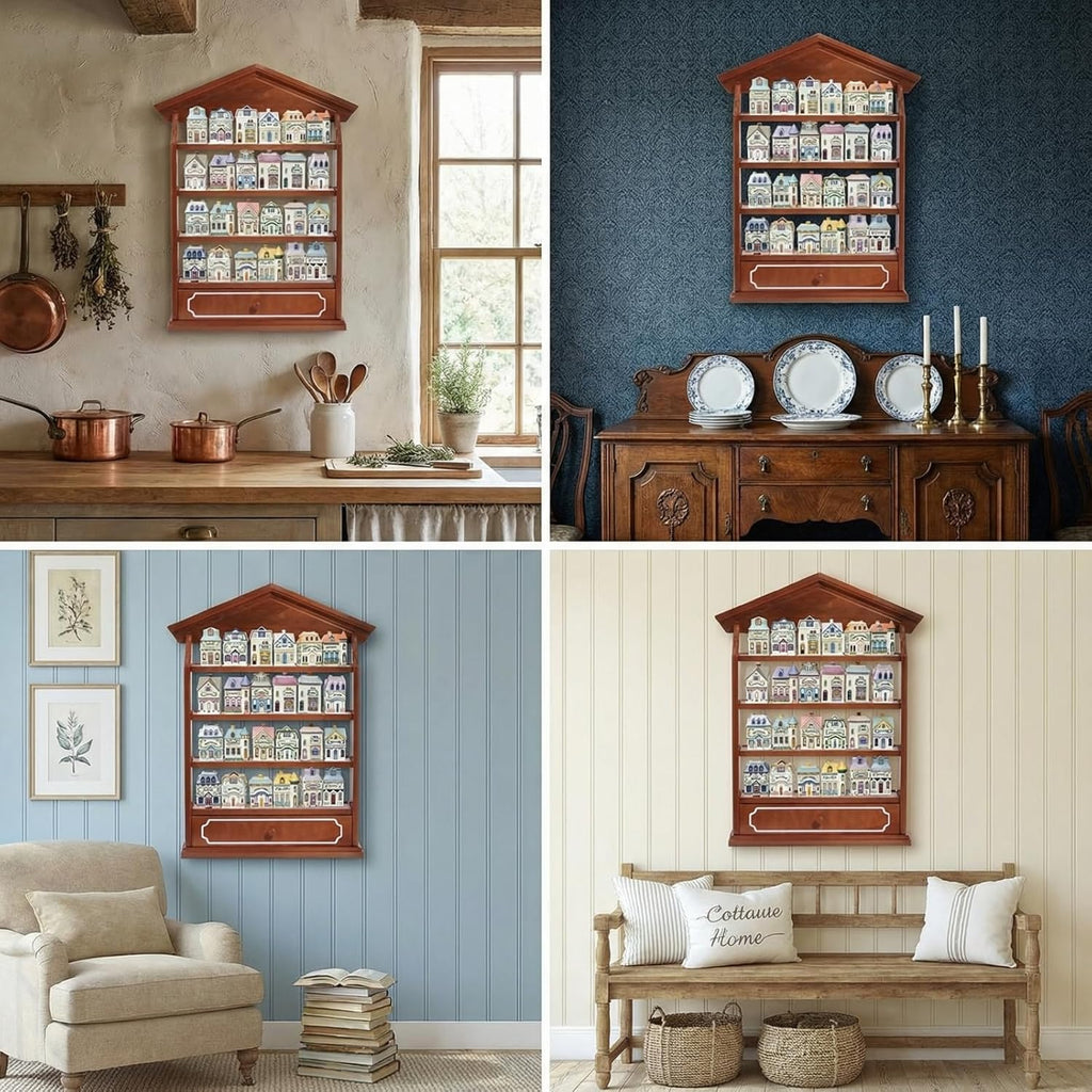 4-Tier Wall Mount Wooden Spice Rack Holds 24 Jars, Farmhouse Kitchen Decor Gift