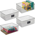 mDesign Wide Steel Wired Storage Organizer Bin Baskets with Label Slot for Kitchen Pantry, Cabinet, Organizing Holder for Food, Drinks, Snacks, Produce, Omaha Collection, 4 Pack, Matte Black