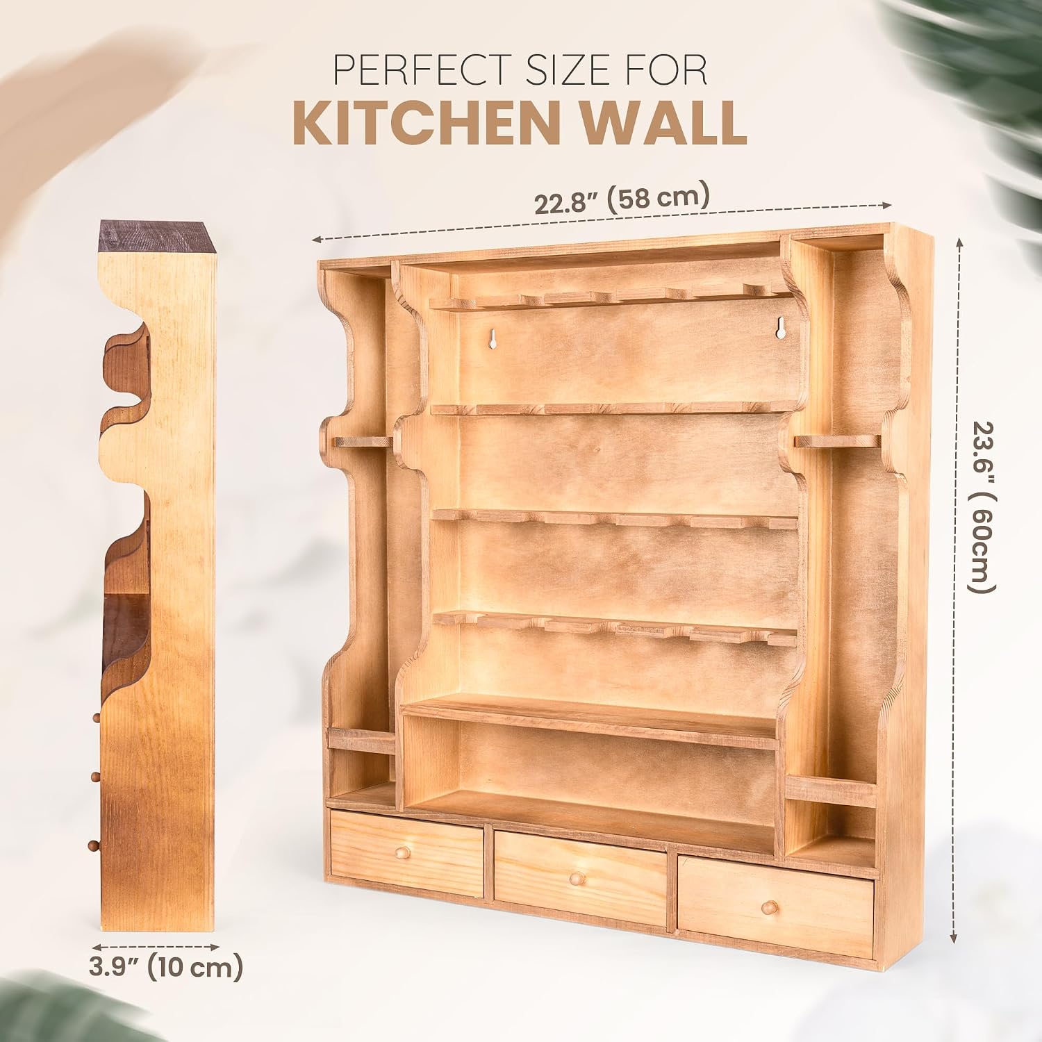 Byers Choice TX Pine Wooden Spice Rack Organizer for Countertop with Rounded Corners and Ample Storage Space – Freestanding Spice Jar Rack with Drawers for Kitchen Pantry, Apothecary