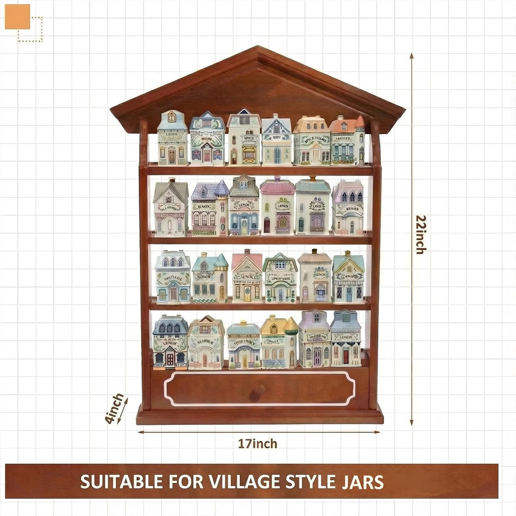 4-Tier Wall Mount Wooden Spice Rack Holds 24 Jars, Farmhouse Kitchen Decor Gift