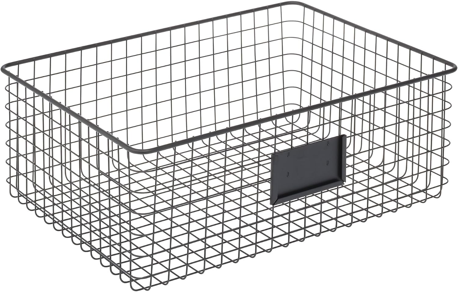mDesign Wide Steel Wired Storage Organizer Bin Baskets with Label Slot for Kitchen Pantry, Cabinet, Organizing Holder for Food, Drinks, Snacks, Produce, Omaha Collection, 4 Pack, Matte Black