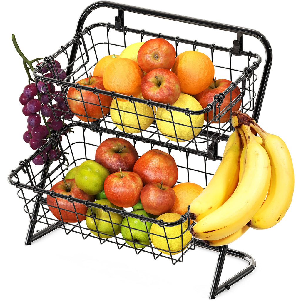 Simple Houseware 3-Tier Rigid Wire Market Fruit Basket Stand, Black