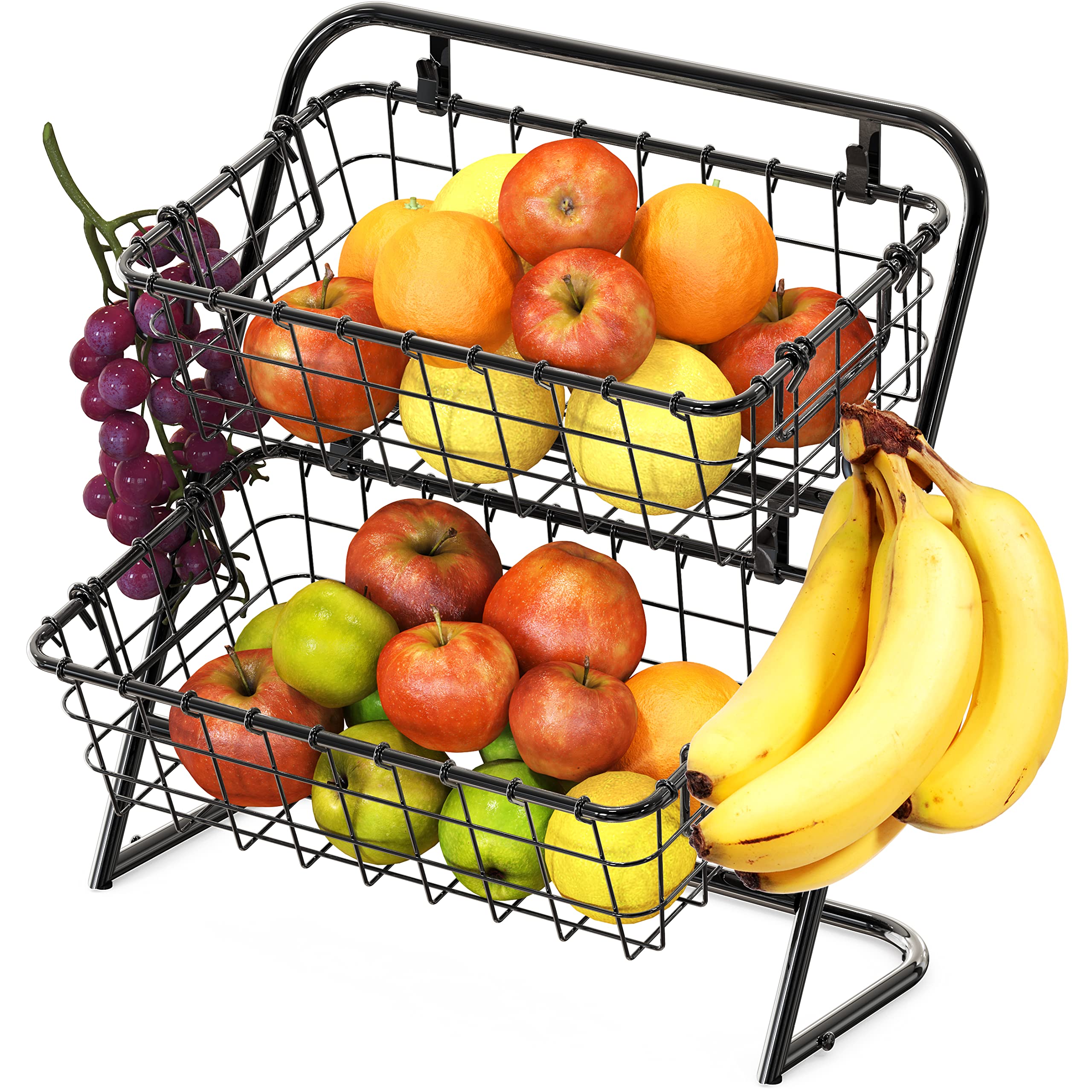 Simple Houseware 3-Tier Rigid Wire Market Fruit Basket Stand, Black