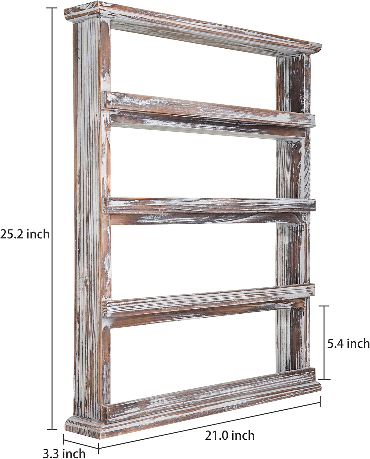 MyGift Wooden Spice Rack Wall Mount, Hanging 4 Tier Seasoning Jar Shelf Organizer, Condiment Storage for Kitchen, Pantry, Large Spice Organization, Vintage Rustic Torched