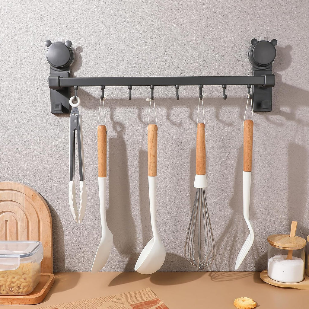 ARTIBETTER Heavy Duty Suction Cup Hooks Rack with 50cm Single Rod, No Drilling Wall Mount Kitchen and Bathroom Suction Hooks for Shower Towels and Household Storage Organizer