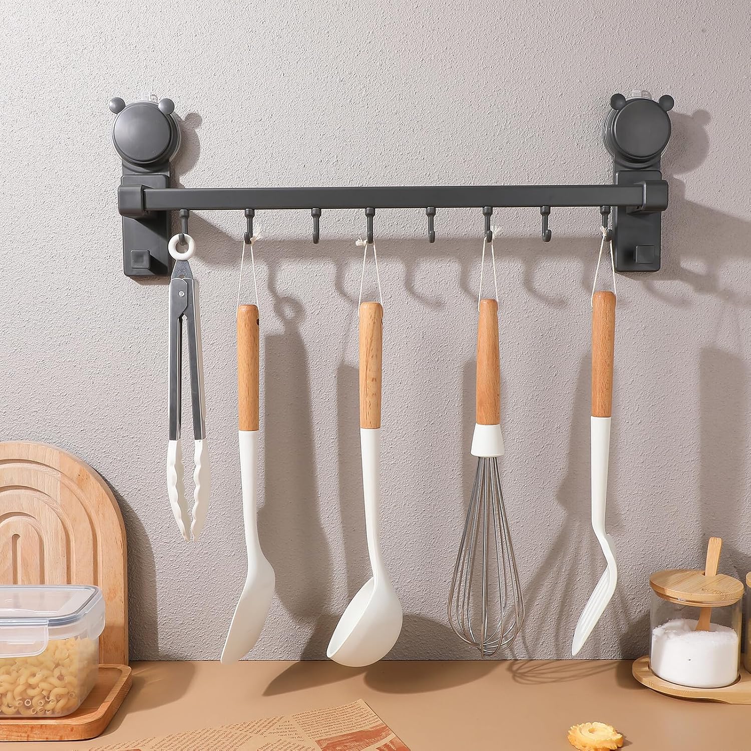 ARTIBETTER Heavy Duty Suction Cup Hooks Rack with 50cm Single Rod, No Drilling Wall Mount Kitchen and Bathroom Suction Hooks for Shower Towels and Household Storage Organizer