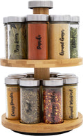 Orii 16 Jar Spice Rack with Spices Included & 5-Year Free Spice Refill Program - Rotating Countertop 2 Tier Tower Organizer for Kitchen Spices and Seasonings, (Bamboo Wood)